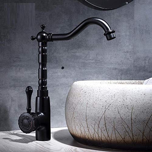 WDSOPK Küchenspüle Mischbatterie Wasserhahn Waschbecken Schwarz Messing Retro Badezimmer Waschbecken Einhebelmischer Hoher Bogen Schwenkauslauf Küchen Deck Gefäß Mischbatterien (Slt003Bl-A) von WDSOPK