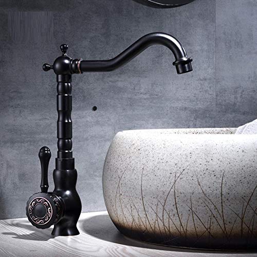 WDSOPK Küchenspüle Mischbatterie Wasserhahn Waschbecken Schwarz Messing Retro Badezimmer Waschbecken Einhebelmischer Hoher Bogen Schwenkauslauf Küchen Deck Gefäß Mischbatterien (Slt003Bs-A) von WDSOPK
