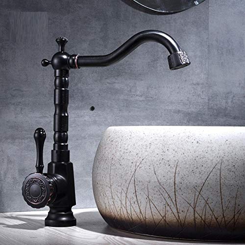 WDSOPK Küchenspüle Mischbatterie Wasserhahn Waschbecken Schwarz Messing Retro Badezimmer Waschbecken Einhebelmischer Hoher Bogen Schwenkauslauf Küchen Deck Gefäß Mischbatterien (Slt112Bs-A) von WDSOPK