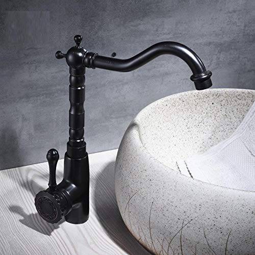 WDSOPK Küchenspüle Mischbatterie Wasserhahn Waschbecken Schwarz Messing Retro Badezimmer Waschbecken Einhebelmischer Hoher Bogen Schwenkauslauf Küchen Deck Gefäß Mischbatterien (Slt113Lsgbs-A) von WDSOPK