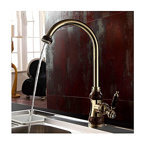 WDSOPK Küchenspüle Wasserhahn Messing 360 Grad Drehbar Mit Marmormuster Einhebel-Waschtischmischer, Gold von WDSOPK