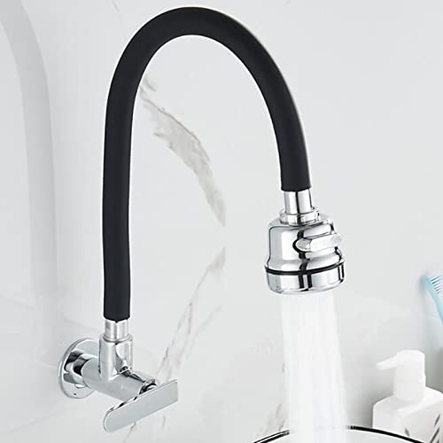 WDSOPK Ornamente Wasserhähne, Küchenspüle Wasserhähne Wandmontage Nur Kaltwasser Küchenarmatur Schwenkbarer Messing Spülbeckenhahn Badezimmerhahn/Schwarze Skulptur (Schwarz-A) von WDSOPK