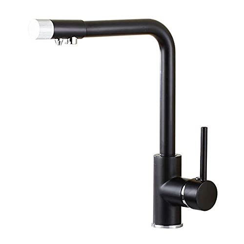WDSOPK Ornaments Küchenarmatur, 3-Wege-Trinkwasser, Warm- Und Kaltwasserhahn, 3-In-1-Drehung, Messing-Küchenspülenarmaturen, Chromskulptur (Schwarz-A) von WDSOPK