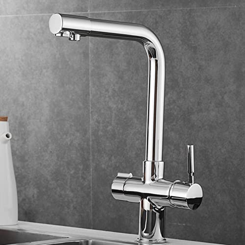 WDSOPK Wasserhähne, 3-Wege-Küchenarmatur, Messing, Warm- Und Kaltwasser, Schwenkbar, Multifunktional, Küchenspüle, Chrom (Chrom) von WDSOPK