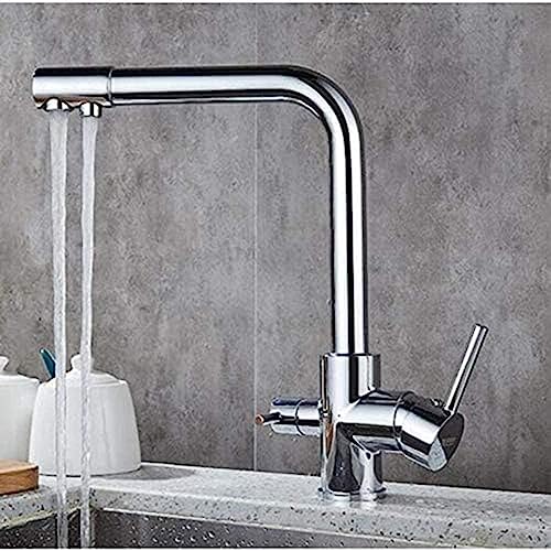 WDSOPK Wasserhahn Küchenspüle Wasserhahn Doppelnutzung Mit Reinem Wasserfiltermischer Doppelgriff Chrom-Finish Messing Heiß Und Kalt von WDSOPK