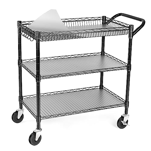 WDT Robuster Rollwagen von NSF mit Rädern, Metallwagen in handelsüblicher Qualität, mit Lenker und Regaleinlage, Servierwagen für Restaurant, Küche, Schwarz von WDT