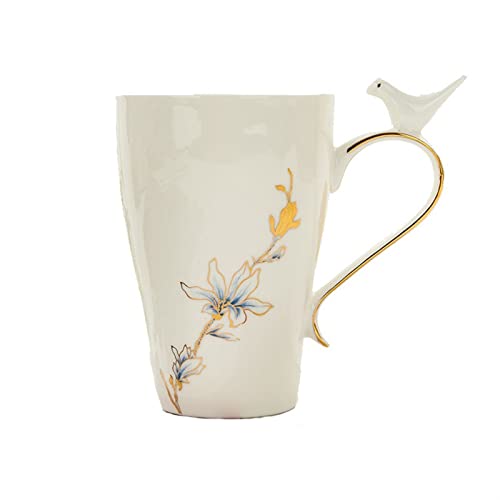WDWDW 350ML Exquisite Bone China Vogel Becher Frühstück Milch Hand-Gemalt Muster von WDWDW