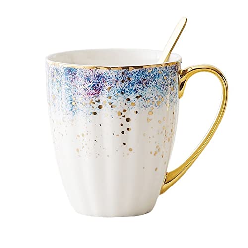 WDWDW 400 ml Luxus Exquisite Bone China Tasse Haushalt Kaffeetasse mit Löffel Geschenk für Freunde von WDWDW