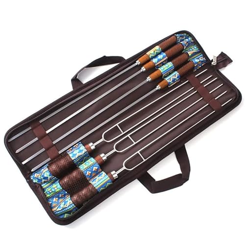 WDWDW Grillspieße aus Edelstahl, tragbar für den Außenbereich, Gabel-Set mit Holzgriff, Multifunktionszubehör, Kochutensilien für Picknick und Camping von WDWDW