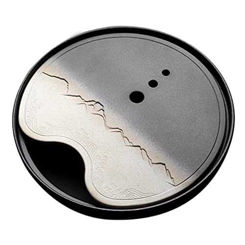 WDWDW Kung-Fu-Teetablett, Keramik, rund, Drainage-Wasserspeicher, Serviertablett im traditionellen chinesischen Stil von WDWDW