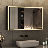 3 Türen Spiegelschrank Bad mit Beleuchtung 100 x 60 cm LED Spiegelschrank Schwarz mit Beleuchtung Bad-Hängeschränke Badezimmerschrank mit 3 3 Türen Spiegelschrank Bad mit Beleuchtung 100 x 60 cm LED Spiegelschrank Schwarz mit Beleuchtung Bad-Hängeschränke Badezimmerschrank mit 3 von WDWRITTI