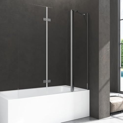 Duschabtrennung für Badewanne 150x140cm Faltbar Duschwand, 3-Teilig Badewannenfaltwand mit Seitenwand Badewannenaufsatz, Faltwand aus 6mm NANO Sicherheitsglas Duschtrennwand in Chrom Alu von WDWRITTI