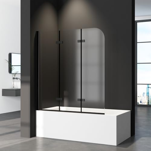 Duschwand für Badewanne 3-teilig Faltbar 130x140cm Schwarz Badewannenaufsatz, Klappbar Glas Duschabtrennung für Badewanne aus 6mm Sicherheitsglas (ESG) mit Nano Beschichtung von WDWRITTI