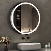 LED Spiegelschrank Bad mit Beleuchtung 60 x 60 cm, Medizinschrank Rund Spiegelschrank Schwarz mit Touch-Schalter, 3 Einstellbare Lichtfarben, von WDWRITTI