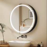 Rund Spiegelschrank Bad mit Beleuchtung 60 x 60 cm, LED Spiegelschrank Medizinschrank mit Touch-Schalter, 3 Einstellbare Lichtfarben, Beschlagfrei, von WDWRITTI