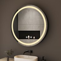 Rund Spiegelschrank Bad mit Beleuchtung 60 x 60 cm, LED Spiegelschrank mit Touch-Schalter, 3 Einstellbare Lichtfarben, Beschlagfrei, Schwarz von WDWRITTI