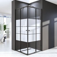 Schwarz 80x80cm Duschkabine Eckeinstieg mit Doppel Schiebetüren 6mm ESG Glas Duschabtrennung Dusche Duschschiebetür, Milchglas, Höhe: 185cm von WDWRITTI