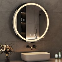 Spiegelschrank Bad mit Beleuchtung 80 x 80 cm, LED Spiegelschrank Rund mit Touch-Schalter, 3 Einstellbare Lichtfarben, Beschlagfrei, Schwarz von WDWRITTI