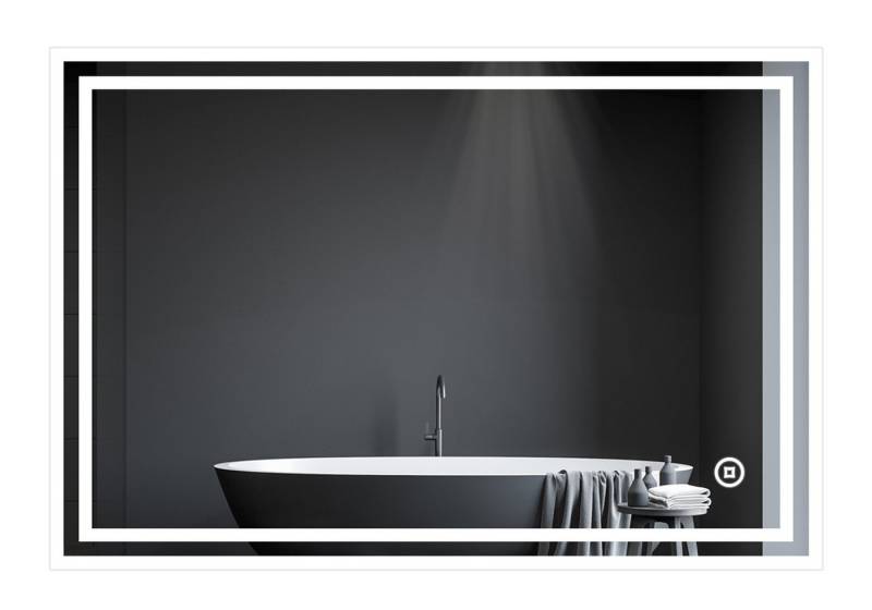 WDWRITTI Badspiegel 4-In-1 120x70 100x70 LED Spiegel Kalt/Neutral/Warmweiß (Wandspiegel, 3Lichtfarben, Dimmbar, Speicherfunktion), Touch Wandschalter auswählbar von WDWRITTI