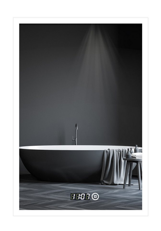 WDWRITTI Badspiegel 5 in 1 50x70 mit beleuchtung und uhr 3Lichtfarben Dimmbar Touch Memory (Badezimmerspiegel LED Digitaluhr, 3000/4000/6500K), Energiesparend IP44 von WDWRITTI