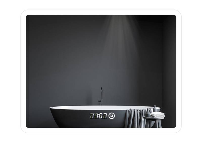WDWRITTI Badspiegel 5 in 1 80x60 LED Badspiegel Uhr 3Lichtfarben Dimmbar Touch Memory (Badezimmerspiegel mit beleuchtung, Touch oder Wandschalter), 3000-6500K, Energiesparend von WDWRITTI
