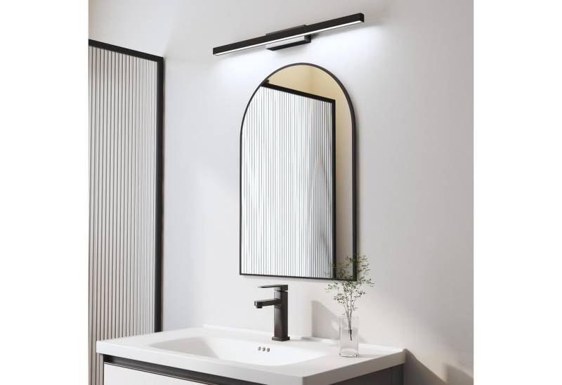 WDWRITTI Badspiegel mit licht Rundbogen 60x80 Wandspiegel Schwarz mit 60cm LED Wandleuchte (Badezimmerspiegel-Set, mit Spiegelleuchte Kaltweiß Licht), mit Alurahmen und explosionsgeschützte membran von WDWRITTI