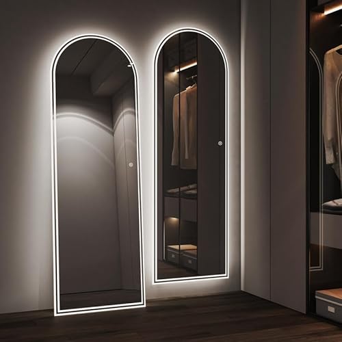 WDWRITTI Bogen Ganzkörperspiegel mit Beleuchtung 165x50cm, LED Standspiegel 3 Lichtfarbe Dimmbare 3000-6500K, Bogenspiegel mit Beleuchtet für Schlaf-, Wohn-, Flur, Lichtspiegel mit Touch Schalter von WDWRITTI