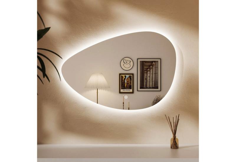 WDWRITTI Dekospiegel Wandspiegel mit beleuchtung Flur Flurspiegel Modern Rahmenlos (Schminkspiegel Kosmetikspiegel mit 3Lichtfarben, 65x90cm), Helligkeit 10%~100% dimmbar, Speicherfunktion, Touch von WDWRITTI