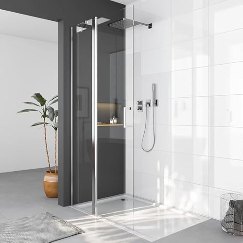 WDWRITTI Duschwand 90x185 Duschabtrennung Walk In Dusche mit Stabilisator Duschtrennwand aus Echtglas 6mm ESG Sicherheitsglas Klarglas von WDWRITTI