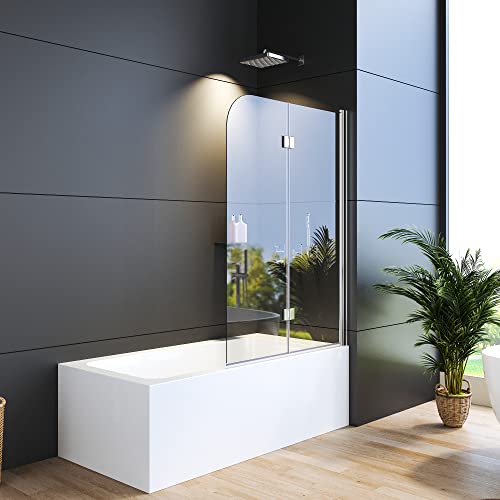 WDWRITTI Duschwand für Badewanne 100 x 140 cm Faltbar 2-teilig, Duschtrennwand aus 6mm ESG Sicherheitsglas mit Nano Beschichtung, Duschabtrennung für Badewanne von WDWRITTI
