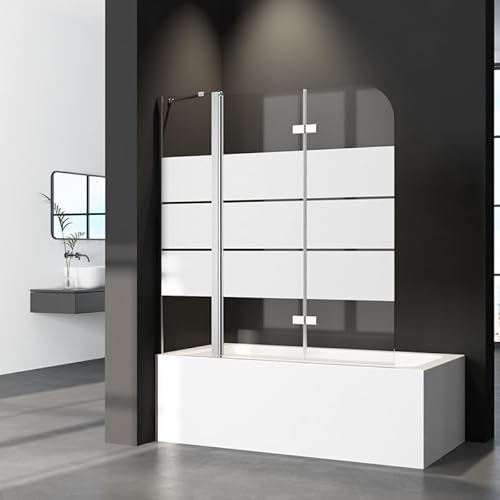 WDWRITTI Duschwand für Badewanne 150x140cm faltbar Duschwand Gestreift Glas, 3-teilig Duschwand mit festem Segment Badewannenaufsatz, Duschabtrennung für Badewanne mit 6mm ESG Glas von WDWRITTI