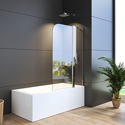 WDWRITTI Duschwand für Badewanne 90 x 140 cm Faltbar mit festem Segment, Duschwand aus 6mm ESG Glas mit Nano Beschichtung, Easy-Clean Glas Duschtrennwand Duschabtrennung mit Stabilisator von WDWRITTI