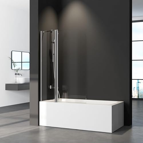 WDWRITTI Duschwand für Badewanne 90x140cm Duschwand Glas, 2-teilig Duschwand mit festem Segment Badewannenaufsatz, Duschabtrennung Badewanne mit 6mm Nano Easy Clean Glas von WDWRITTI