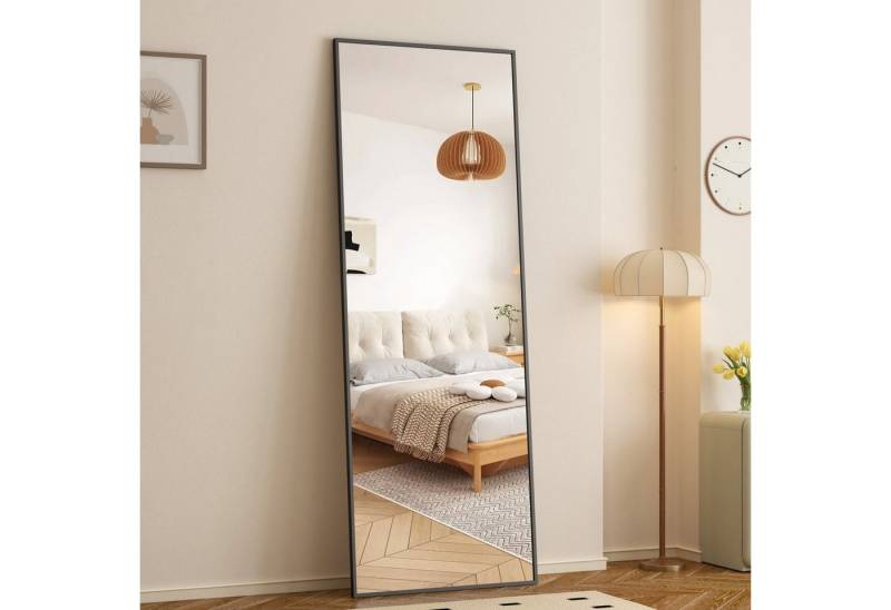 WDWRITTI Ganzkörperspiegel 150x50 eckig Standspiegel Wandspiegel groß Schwarz (Flurspiegel modern, 5mm HD Spiegel, mit Metall Alu Rahmen), 4 Installationsmethoden von WDWRITTI