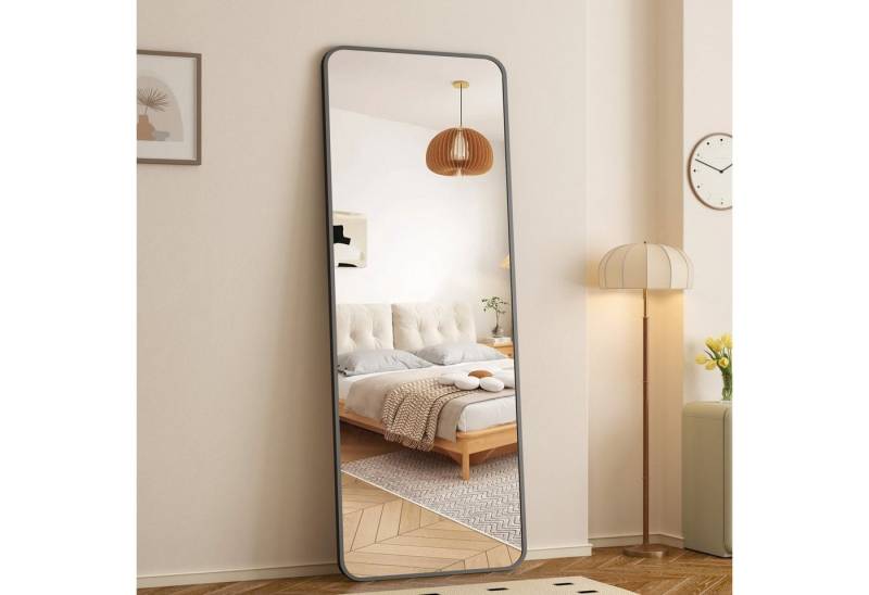 WDWRITTI Ganzkörperspiegel 150x50 rechteckig Standspiegel Wandspiegel groß Schwarz (Flurspiegel modern, 5mm HD Spiegel, mit Metall Alu Rahmen), 4 Installationsmethoden von WDWRITTI