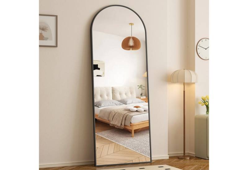 WDWRITTI Ganzkörperspiegel 180x80 150x50 Rundbogen Standspiegel Wandspiegel mit ohne beleuchtung (Flurspiegel modern Oval XXL, 1-St., 5mm HD Spiegel, mit Metall Alu Rahmen), 2 Installationsmethoden von WDWRITTI