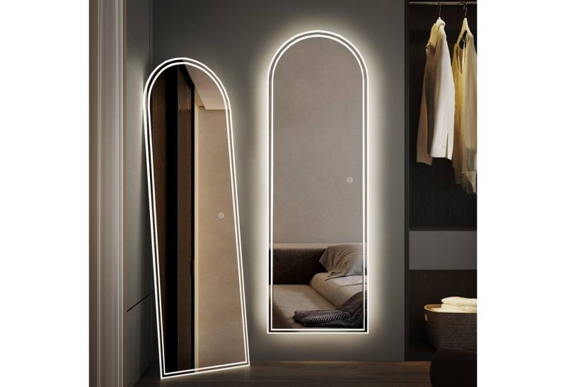 WDWRITTI Ganzkörperspiegel 180x80 150x50 Rundbogen Standspiegel Wandspiegel mit ohne beleuchtung (Flurspiegel modern Oval XXL, 1-St., 5mm HD Spiegel, mit Metall Alu Rahmen), 2 Installationsmethoden von WDWRITTI