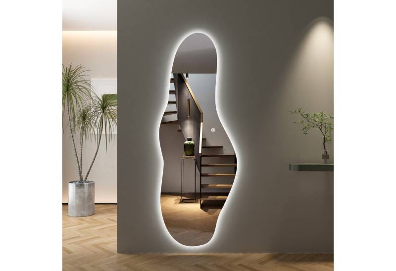WDWRITTI Ganzkörperspiegel Ohne Rahmen LED Ganzkörperspiegel Wandspiegel groß Asymmetrisch (Flurspiegel Modern mit 3Lichtfarben, Dimmbar, Speicherfunktion, 165x60cm), 5mm HD Spiegel mit Splitterschutzfolie von WDWRITTI