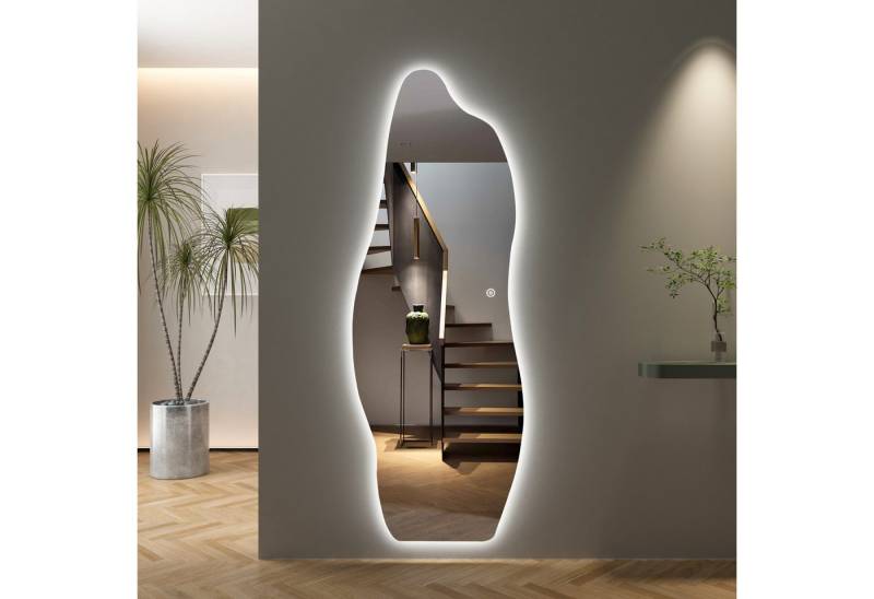 WDWRITTI Ganzkörperspiegel Rahmenlos LED Ganzkörperspiegel Wandspiegel groß Asymmetrisch (Flurspiegel Modern mit 3Lichtfarben, Dimmbar, Speicherfunktion, 165x60cm), für Wohnzimmer Schlafzimmer Garderobe Flur Friseurladen von WDWRITTI