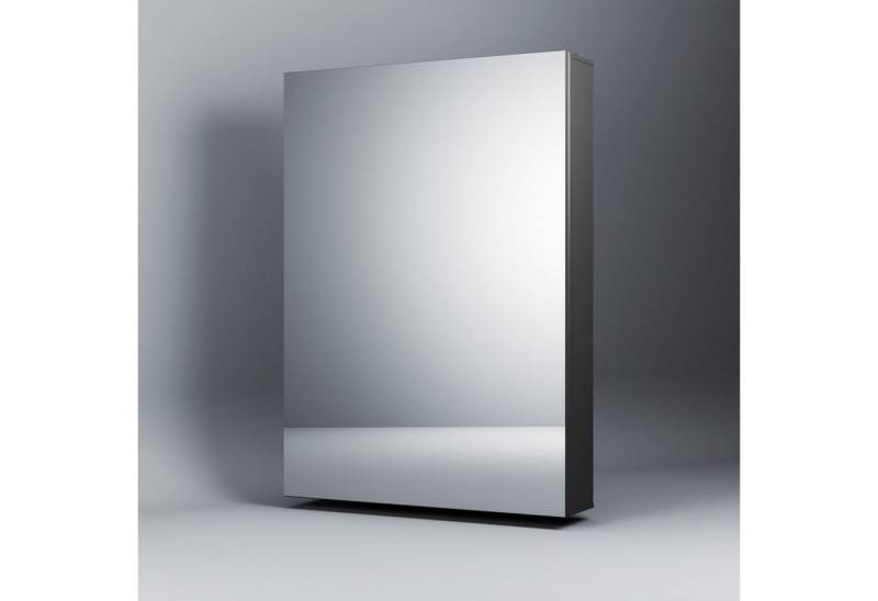 WDWRITTI Hängeschrank Schwarz matt Aluminium Badezimmerspiegelschrank mit ablage Eckig (Spiegelschrank mit Glasböden, Doppelseitiger Spiegel) Softclose-Scharnieren, vormontiert geliefert von WDWRITTI