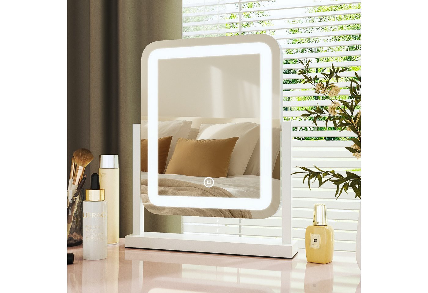 WDWRITTI Kosmetikspiegel mit Beleuchtung und Vergrößerung Schminkspiegel LED Streifen (3Lichtmodi, Dimmbar, Speicherfunktion, Rechteckig 31,5 x 10 x 39 cm), mit rutschfeste Pad & Netzadapter von WDWRITTI