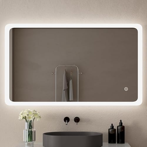 WDWRITTI LED Badspiegel mit Beleuchtung 60x100cm Rechteckiger Wandspiegel, Badezimmerspiegel 3 Lichtfarbe Dimmbare 3000-6500K Kosmetikspiegel mit Touchschalter für Badezimmer Wohnzimmer Schlafzimmer von WDWRITTI