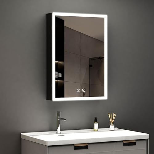 WDWRITTI LED Spiegelschrank mit Beleuchtung 50x70x13cm Badezimmerschrank, Bad Metall Badschrank Medizinschrank Spiegel Kabinett mit 3-Farben Dimmbar, Beschlagfrei, 2 Glasablage, Steckdose WDWRITTI LED Spiegelschrank mit Beleuchtung 50x70x13cm Badezimmerschrank, Bad Metall Badschrank Medizinschrank Spiegel Kabinett mit 3-Farben Dimmbar, Beschlagfrei, 2 Glasablage, Steckdose von WDWRITTI