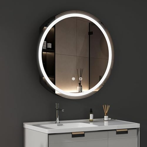 WDWRITTI LED Spiegelschrank mit Beleuchtung 60x60x11cm Badezimmerschrank, Bad Metall Badschrank Medizinschrank Spiegel Kabinett mit 3-Farben Dimmbar, Beschlagfrei, Steckdose von WDWRITTI