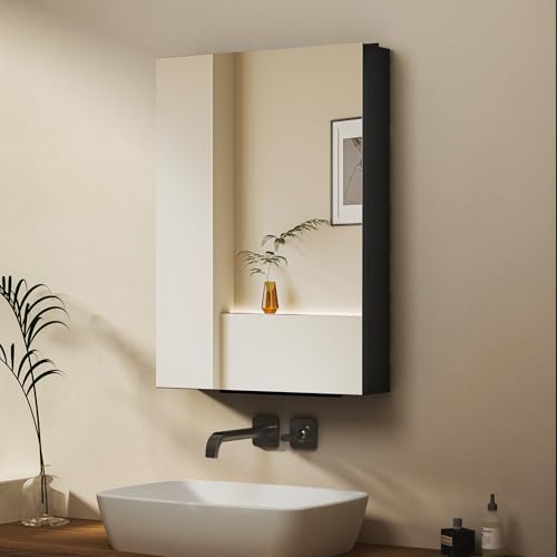 WDWRITTI Rechtecke Spiegelschrank 50x70cm Badezimmerschrank, Badschrank Medizinschrank mit Doppelter Spiegel, 2 Glasablage von WDWRITTI