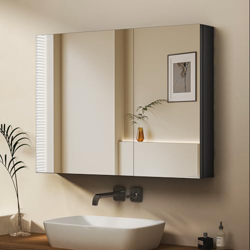 WDWRITTI Rechtecke Spiegelschrank 60x80cm Badezimmerschrank, Badschrank Medizinschrank mit Doppelter Spiegel, 2 Glasablage von WDWRITTI