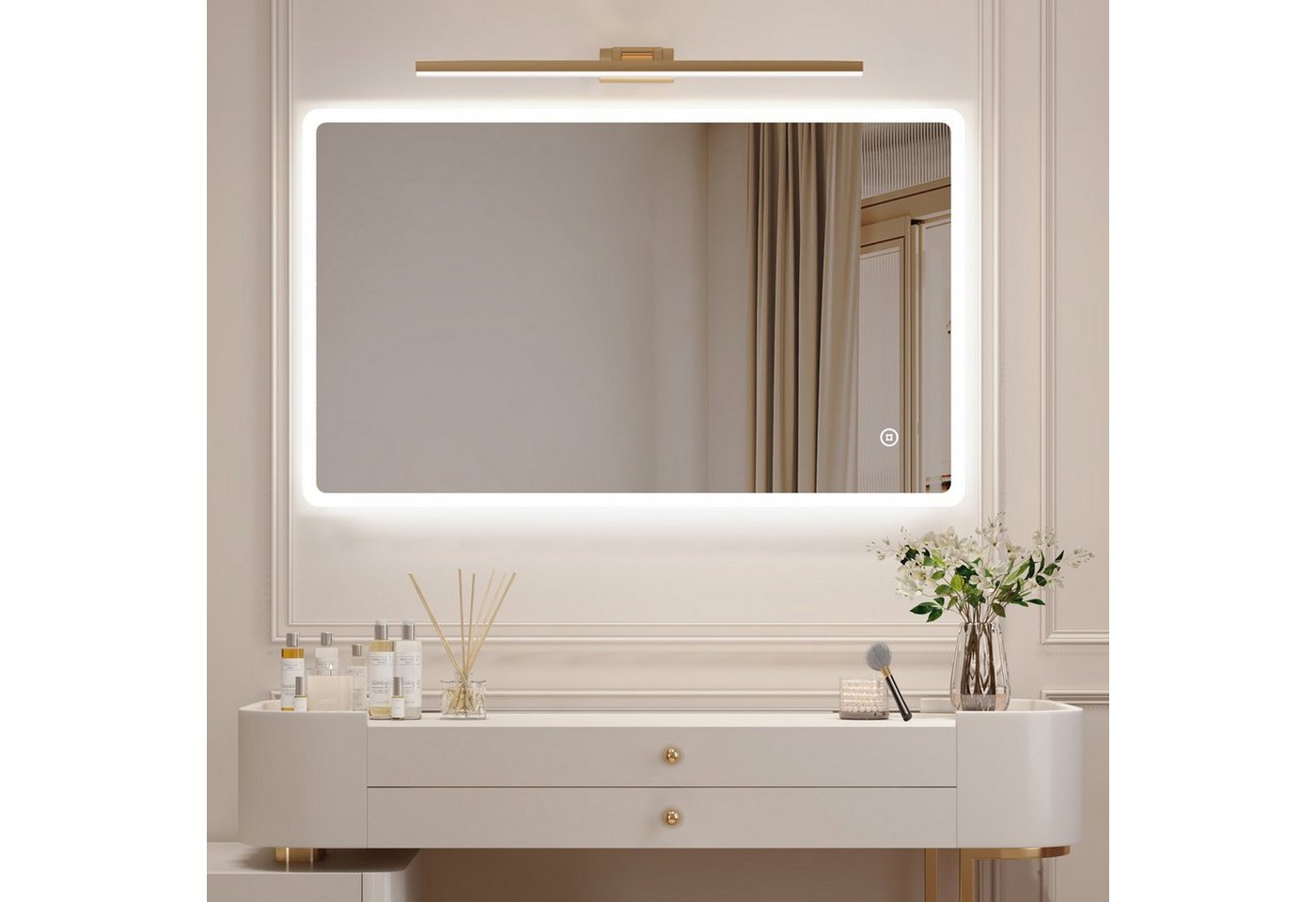 WDWRITTI Schminkspiegel 120x70 mit beleuchtung 120 cm Spiegel LED groß 3Lichtfarben Dimmbar (Wandspiegel Badspiegel Speicherfunktion, Touch, Wandschalter), ohne Spiegelleuchte von WDWRITTI