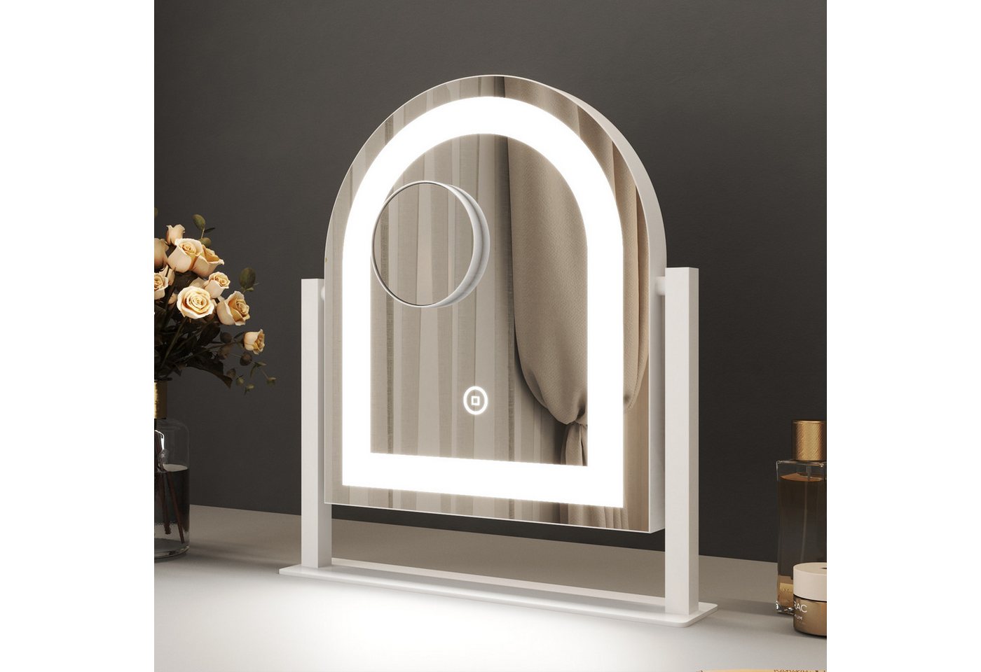 WDWRITTI Schminkspiegel Kosmetikspiegel 10 fach vergrösserung (Tischspiegel oval mit beleuchtung, 3Lichtmodi, Dimmbar, Memory), 360°Drehbar, mit Netzadapter von WDWRITTI