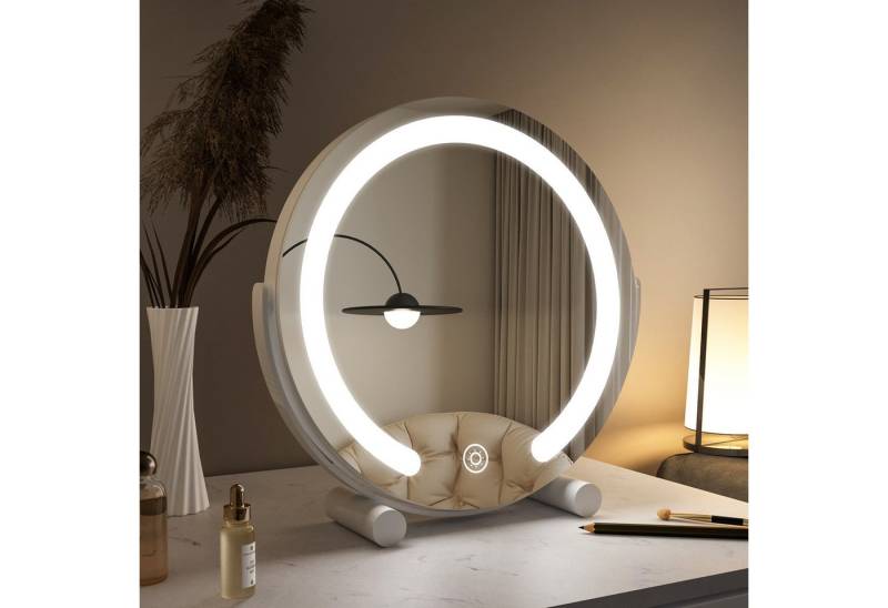 WDWRITTI Schminkspiegel Kosmetikspiegel LED Tisch mit Beleuchtung (Makeup Spiegel Rund Rechteckig, 3Lichtfarben, Helligkeit dimmbar, Touch), 360° Drehbar, HD Umweltschutz Spiegel von WDWRITTI