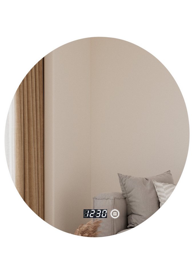 WDWRITTI Schminkspiegel LED Uhr Rundspiegel mit beleuchtung 60cm Touch Wandschalter 3000-6500K (Wandspiegel Kosmetikspiegel HD, Helligkeit 10%-100% dimmbar), Speicherfunktion, Energiesparende von WDWRITTI